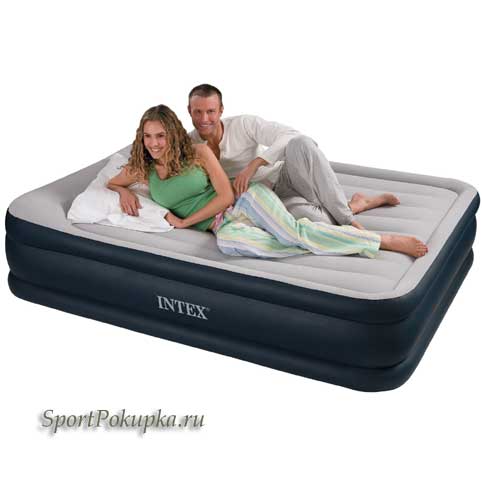 Надувная кровать Intex Deluxe Pillow Rest, со встроенным электронасосом 220в,  размер (203*153*48)   арт.67738