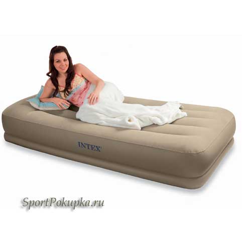 Надувная кровать Intex Twin Size Downy Airbeds (две кровати в одной соединенных мощной застежкой-молнией ), с внешним  электронасос 12/220в, размер (203*152*46см.),   арт.67748