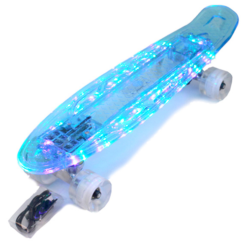 Скейтборд пенни борд Shark  22  TLS-403 с подсветкой СИНИЙ
